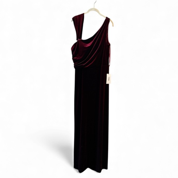 Revelry Burgundy One-Shoulder Satin Bridesmaid Gown w/ Slit | Size 16 | NWT - Picture 3 of 12